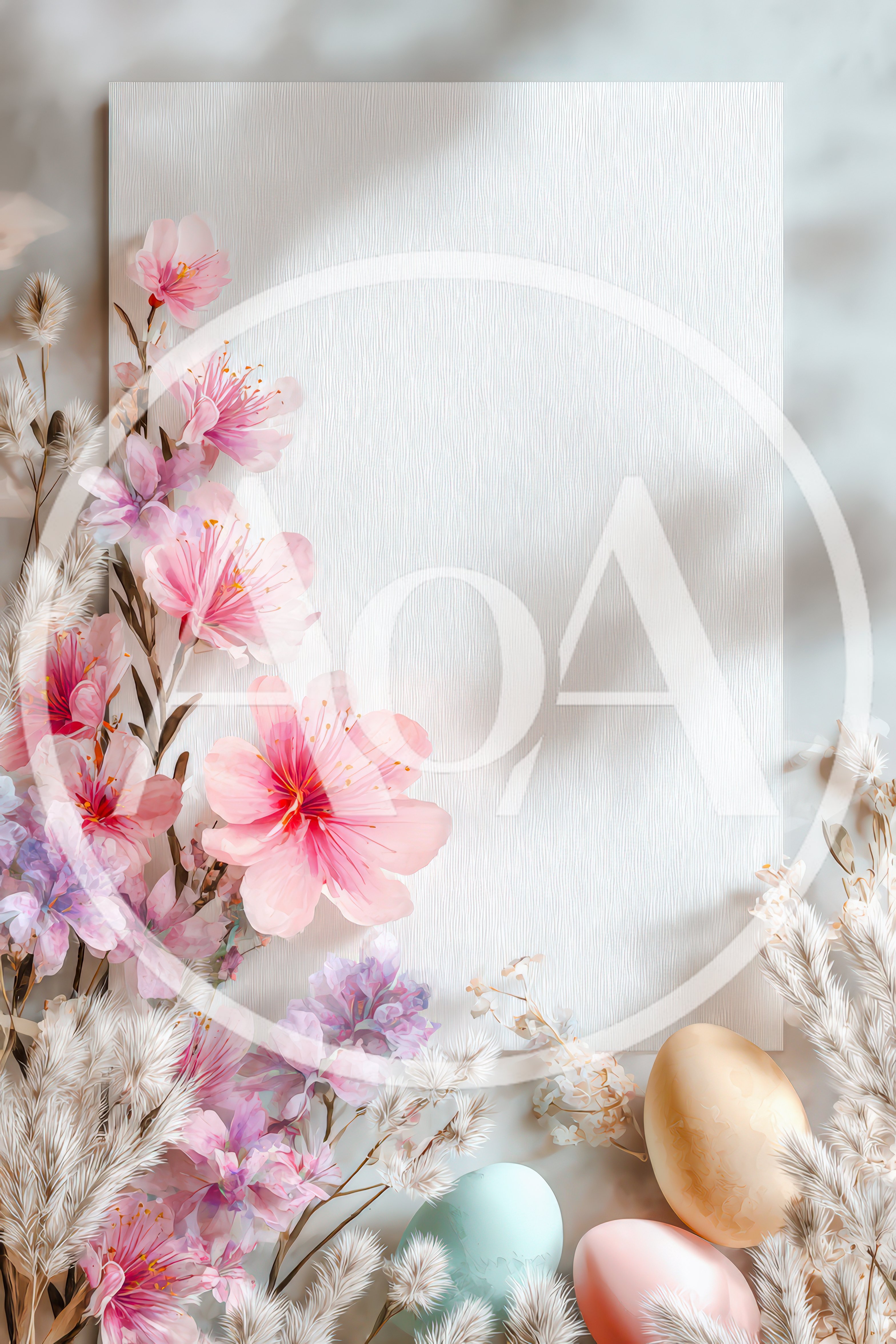 Easter Greeting Card With Cherry Blossoms And Eggs