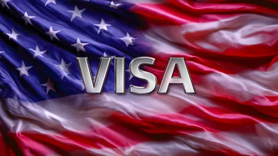 Silver Visa Text Over Waving American Flag