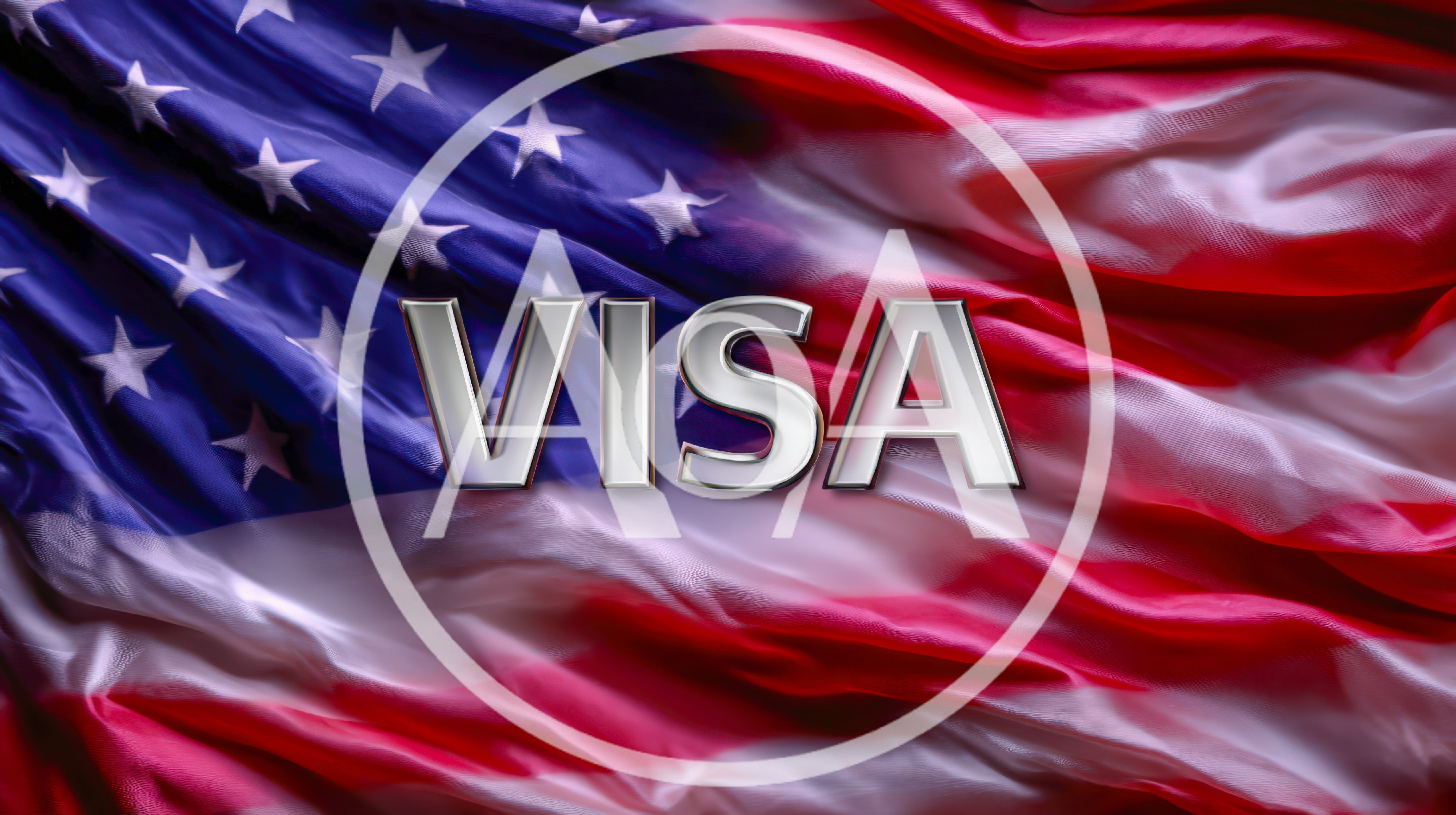 Silver Visa Text Over Waving American Flag
