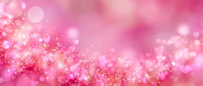 Pink Romantic Background With Floating Hearts And Glitter