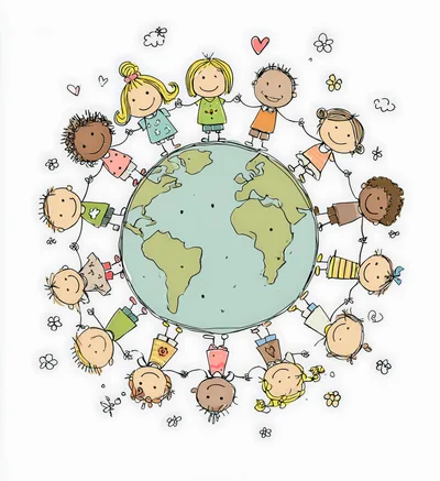 Diverse Children Holding Hands Around The World Illustration