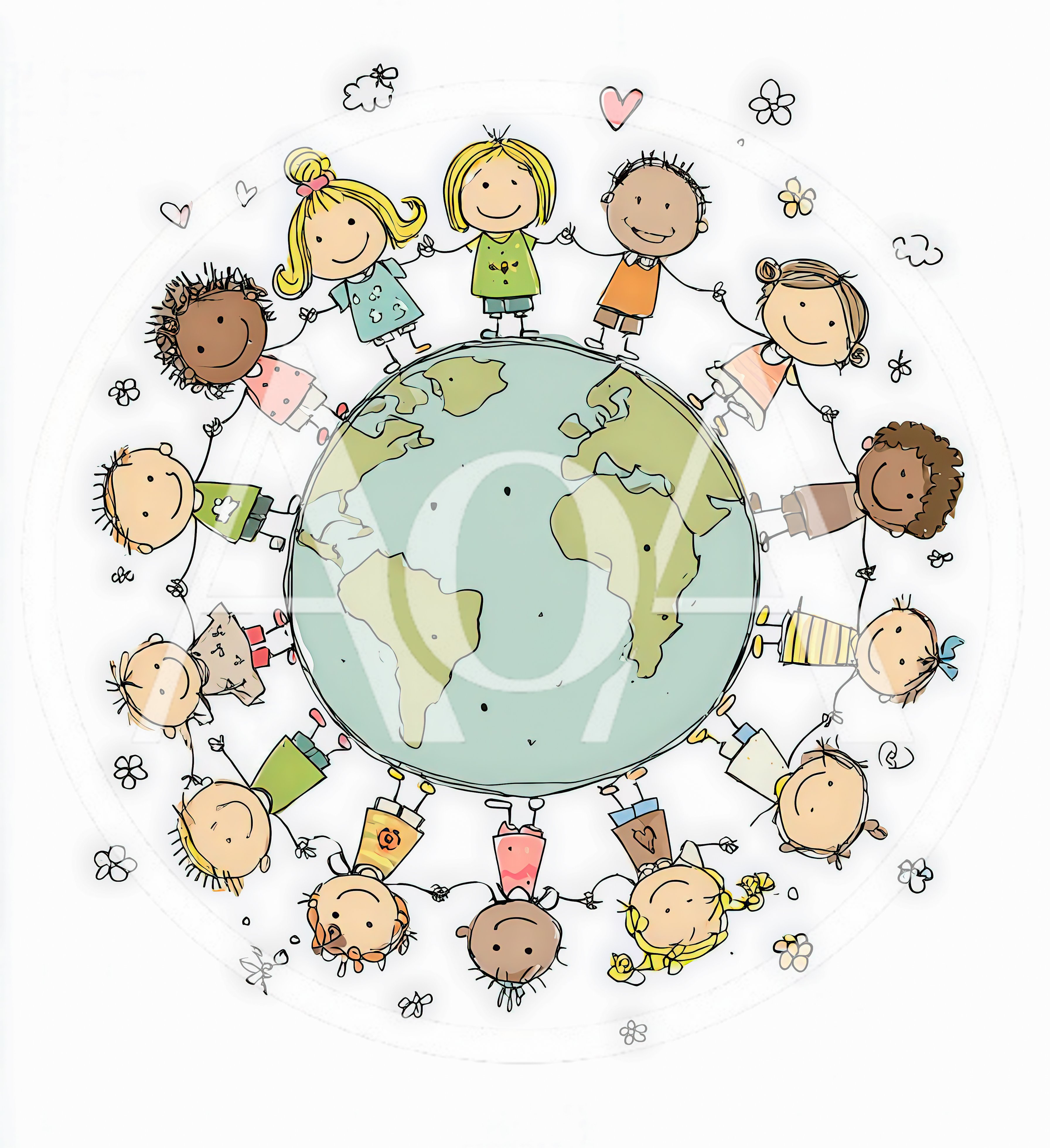 Diverse Children Holding Hands Around The World Illustration
