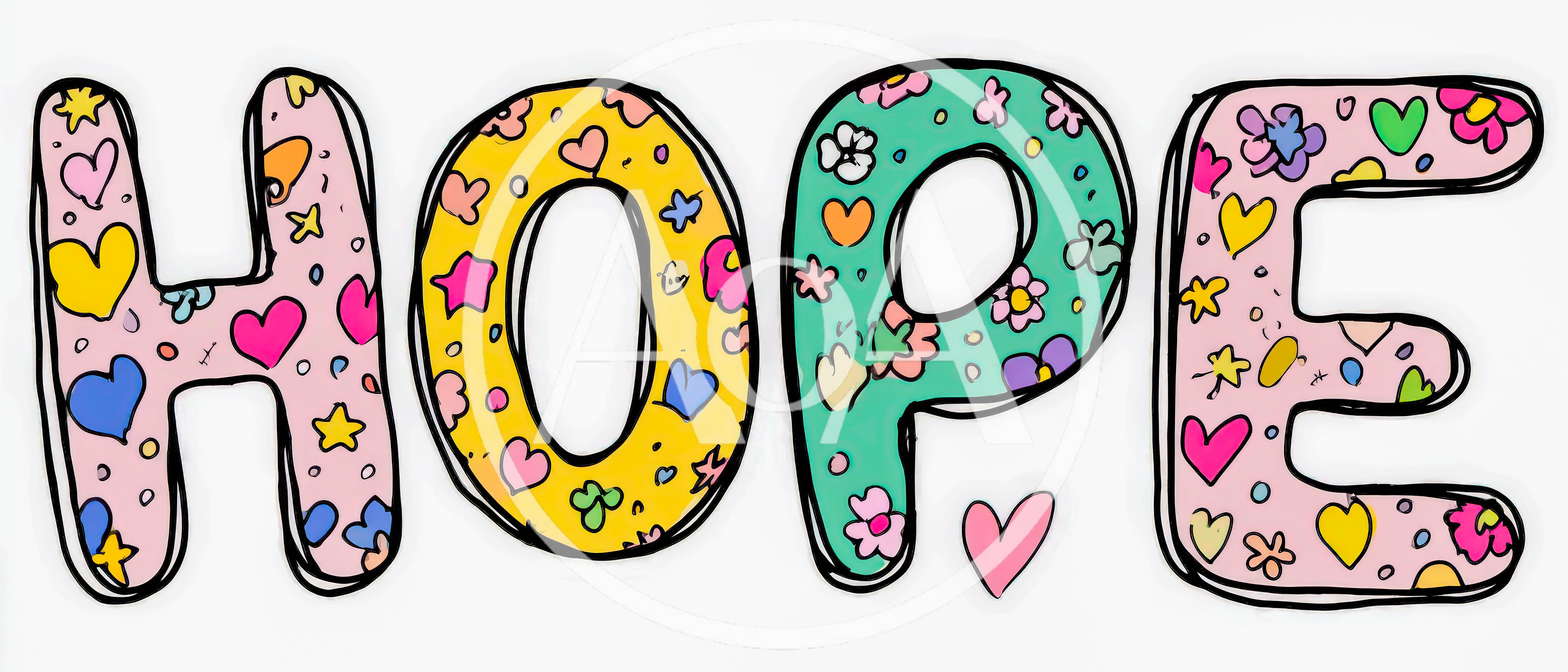 Hand Drawn Hope Word Art With Colorful Patterns