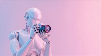 Futuristic Robot Holding A Professional Camera