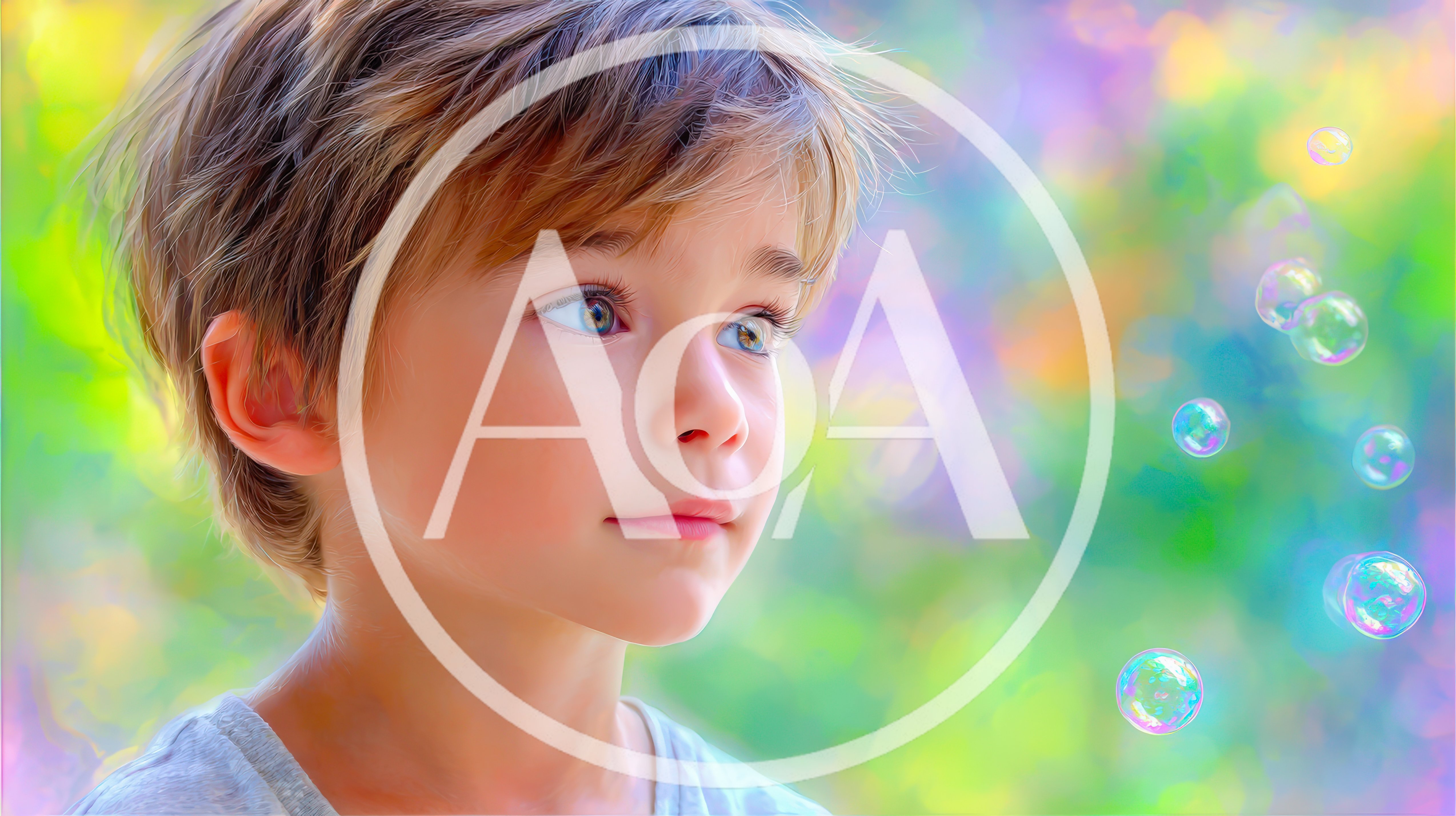 Young Child Watching Floating Bubbles Outdoors