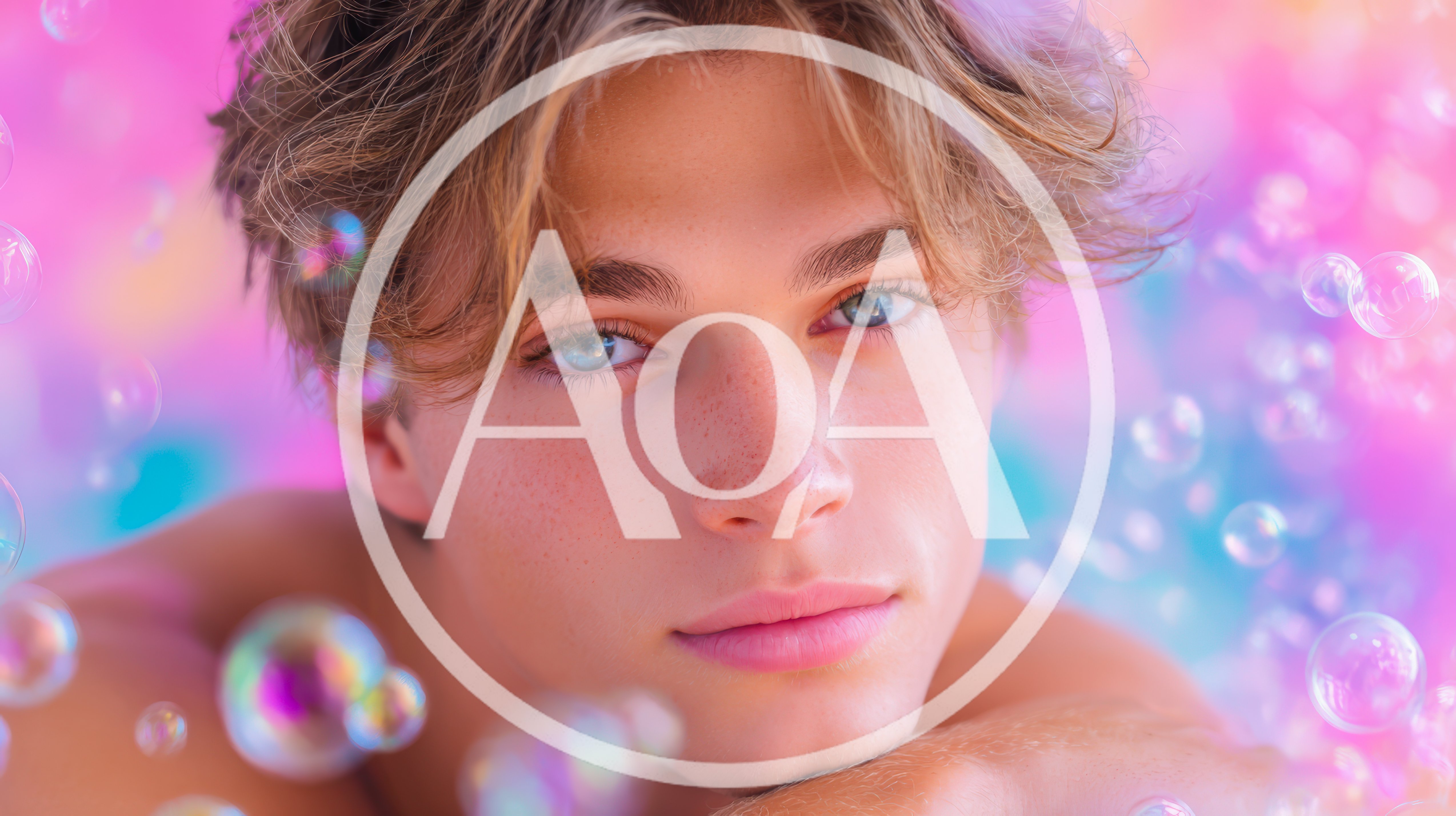 Portrait Of A Young Man Surrounded By Floating Bubbles