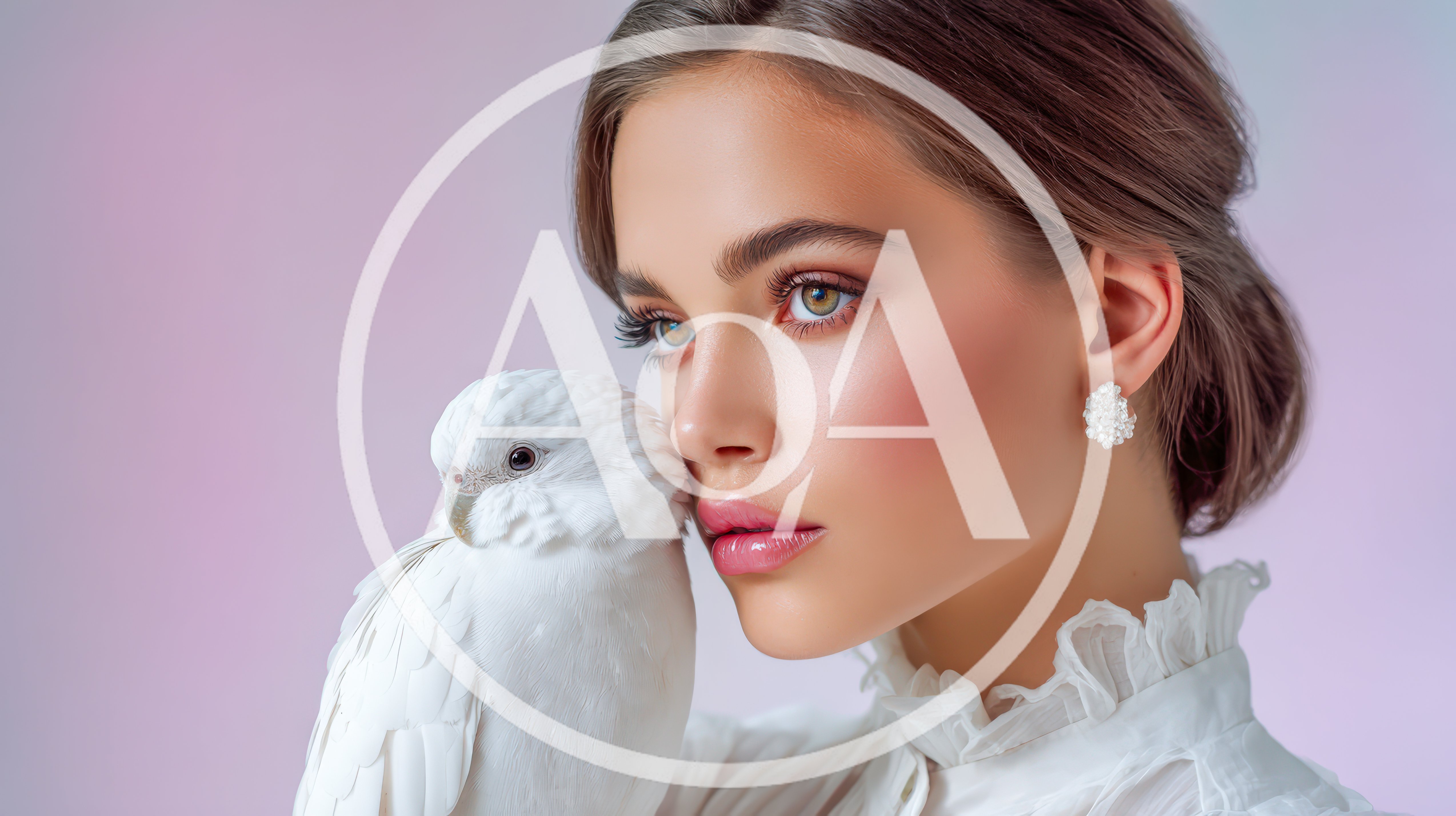 Beautiful Young Woman Posing With A White Budgerigar
