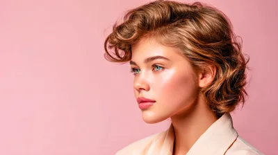 Portrait Of A Young Woman With Short Wavy Hair