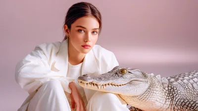 Fashion Portrait Of A Woman With An Alligator