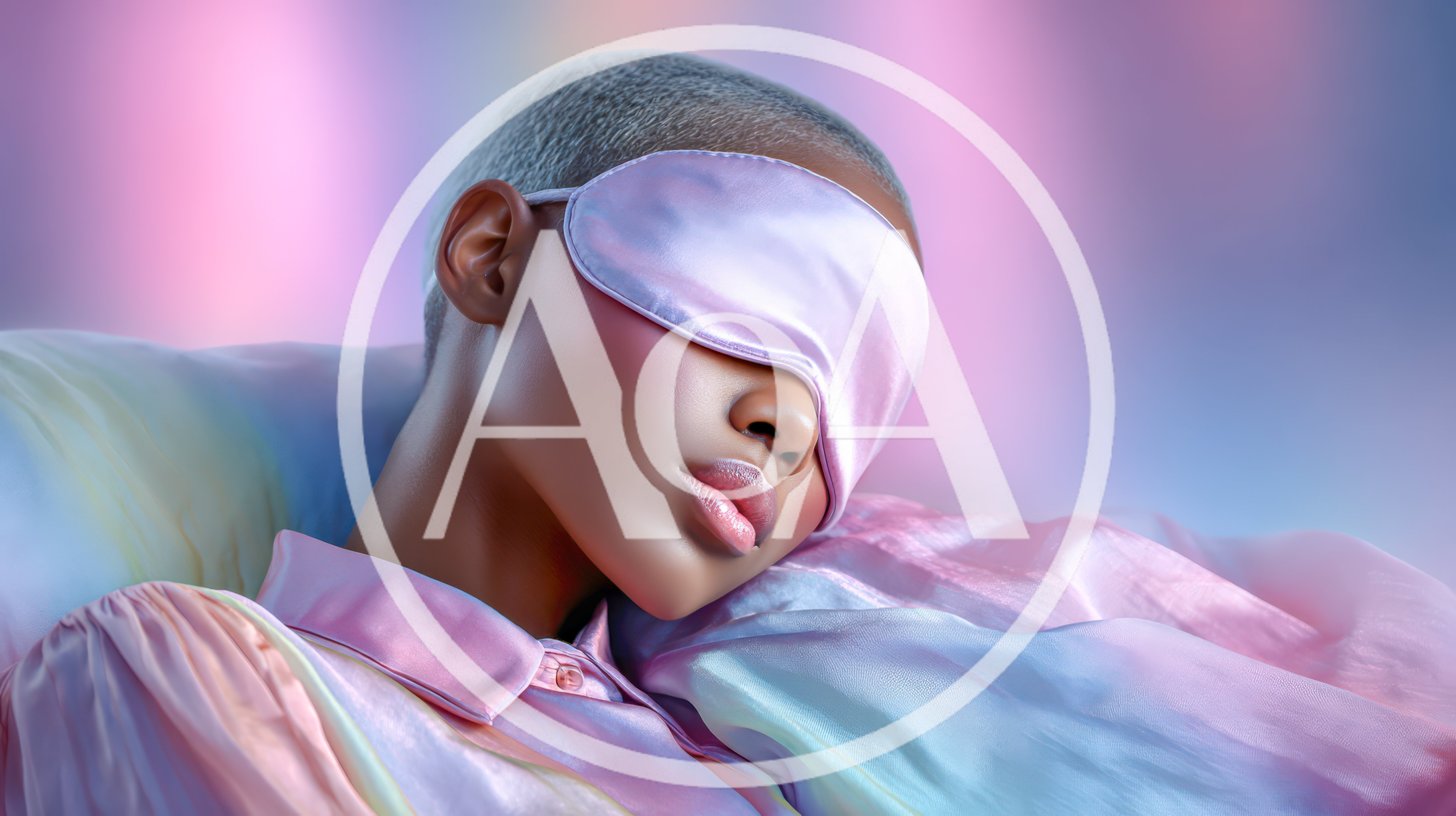 Portrait Of A Woman Wearing A Silk Sleep Mask
