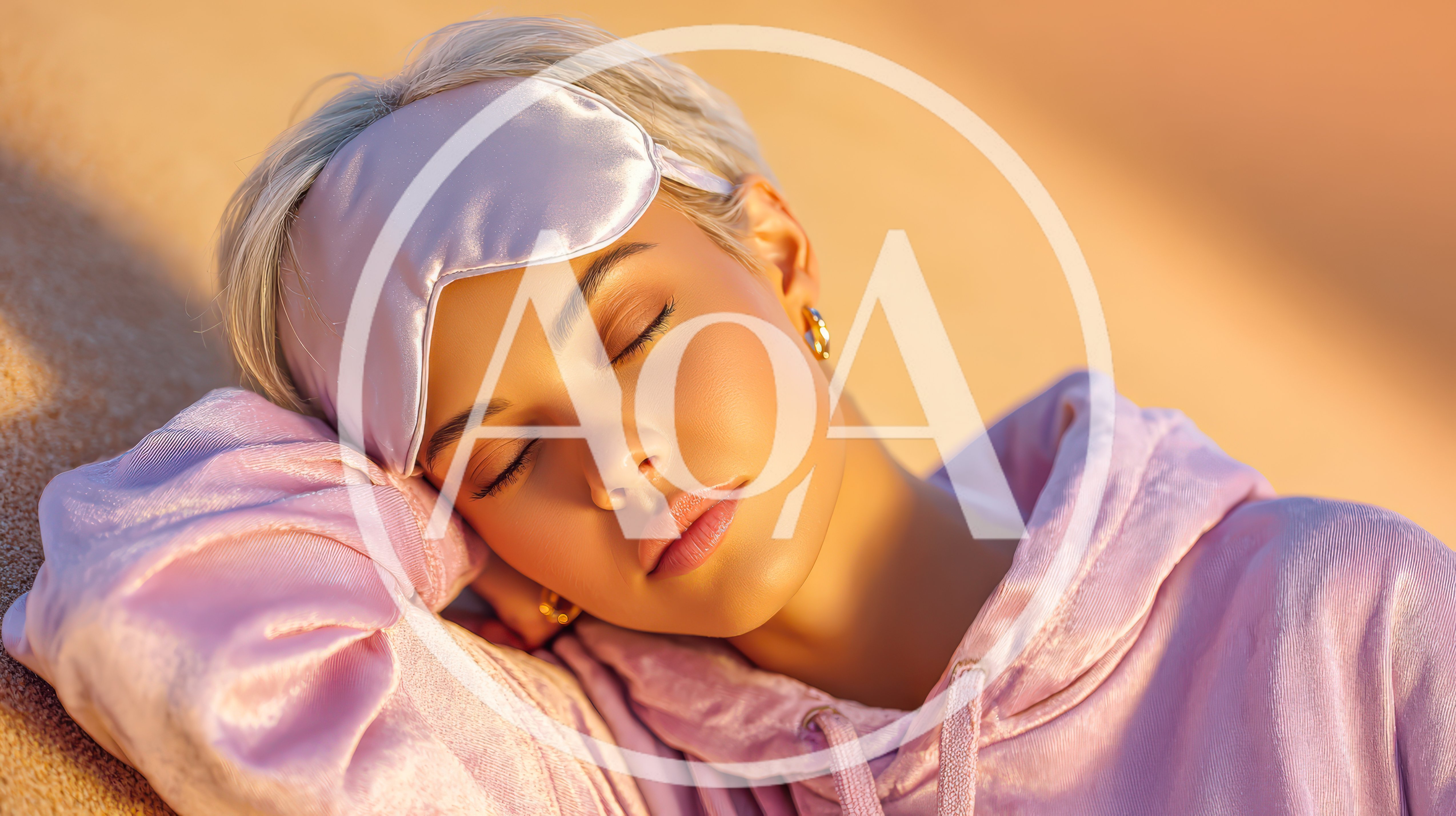 Young Woman Sleeping Outdoors With A Silk Eye Mask