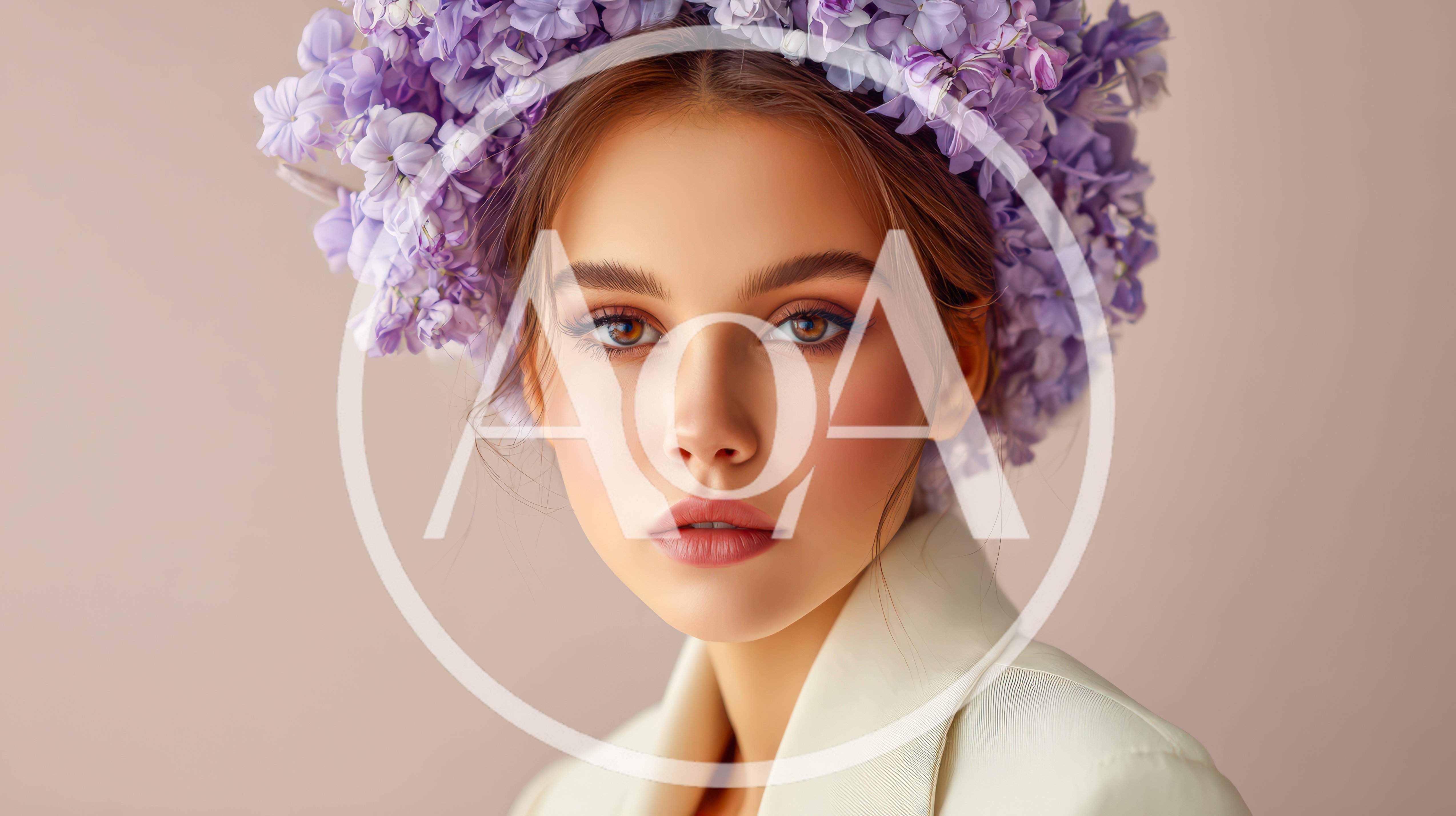 Portrait Of A Beautiful Young Woman With Purple Flowers