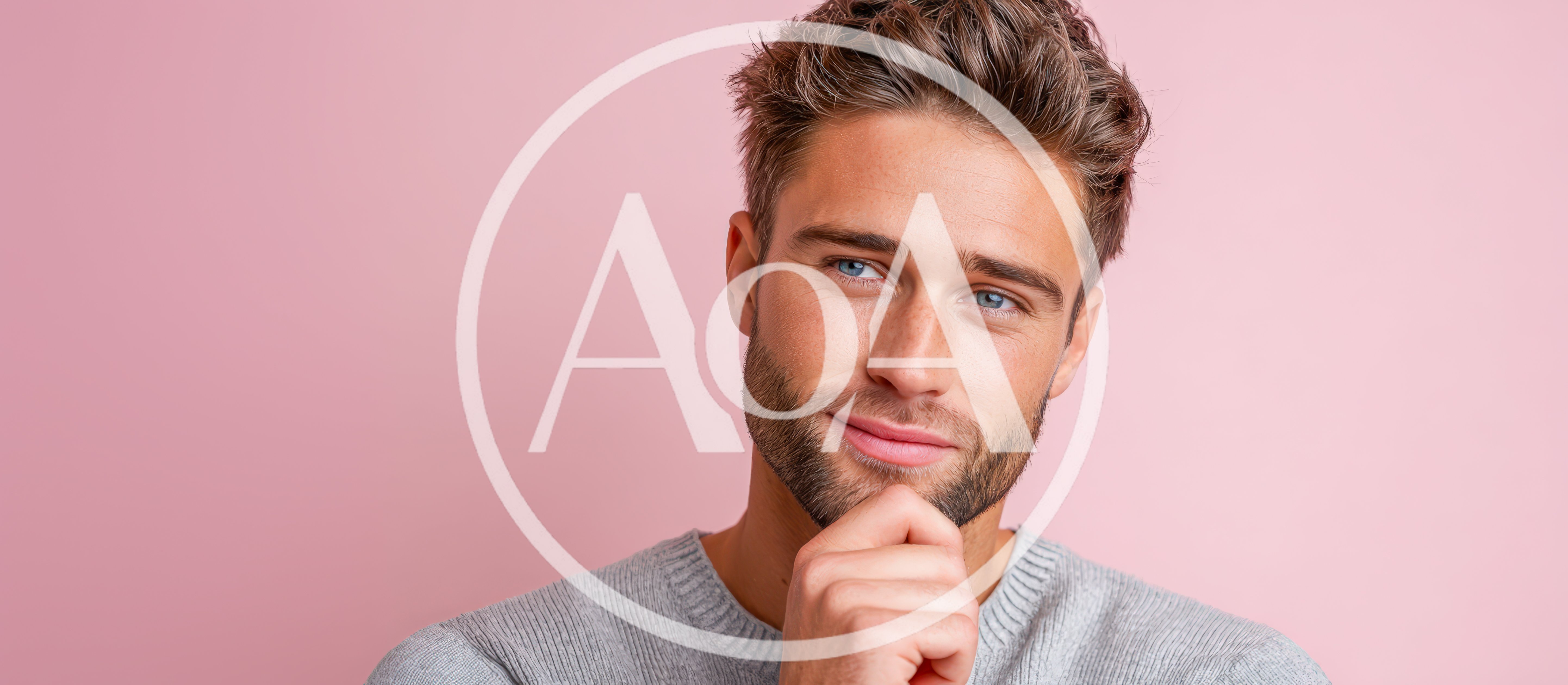 Thoughtful Young Man Touching Chin Against Pink Background