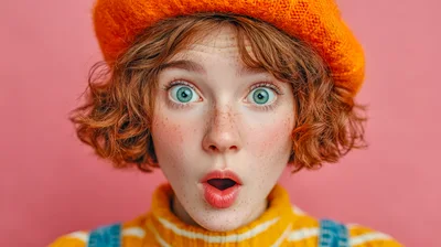 Surprised Young Woman With Red Hair And Beret