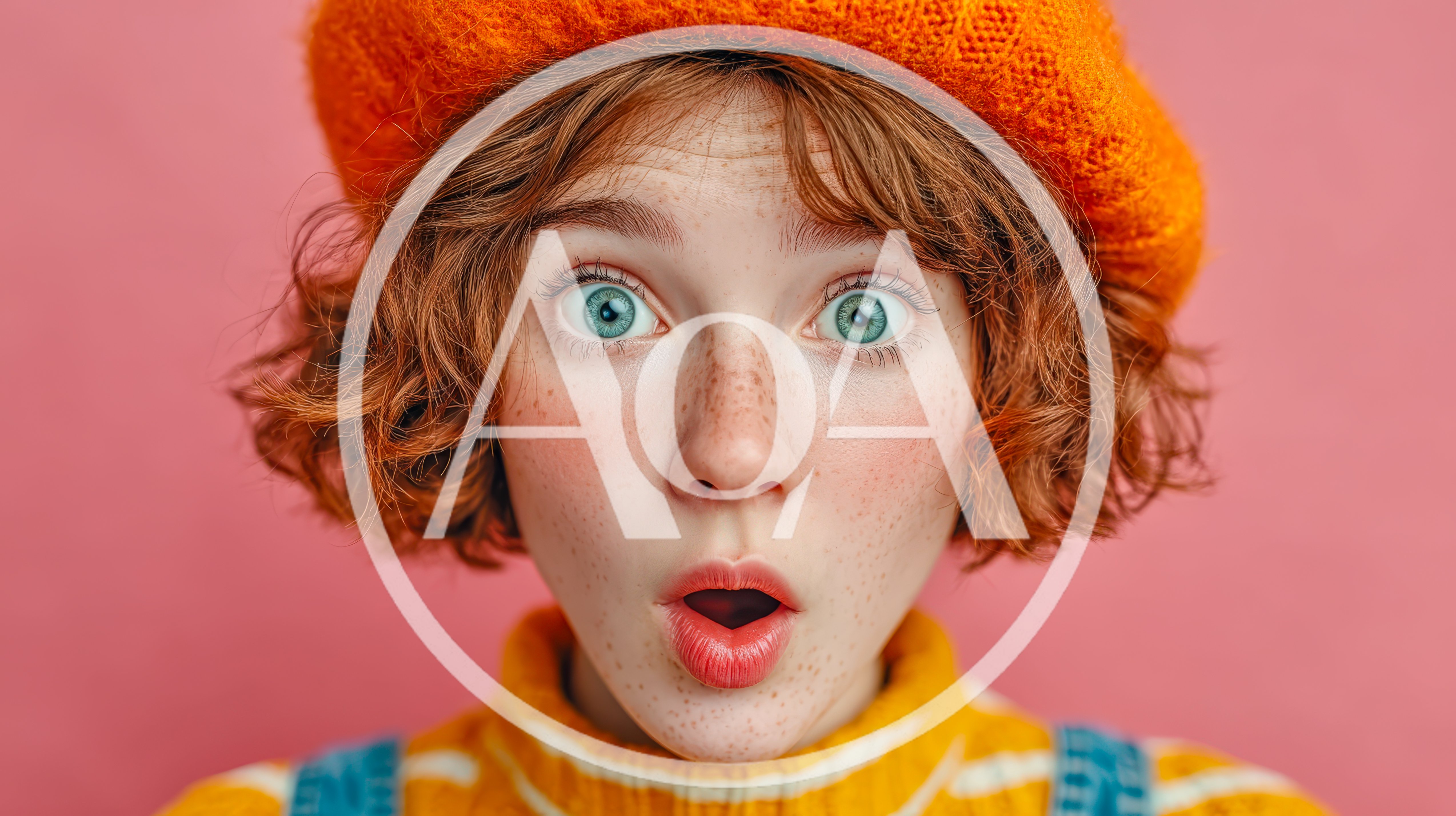 Surprised Young Woman With Red Hair And Beret
