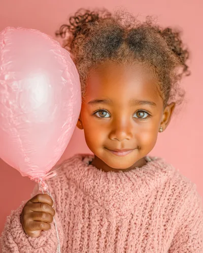 Adorable Young Girl Holding A Pink Balloon