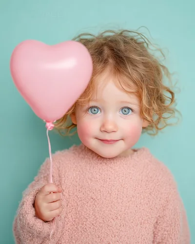 Toddler Girl Holding A Pink Heart Balloon