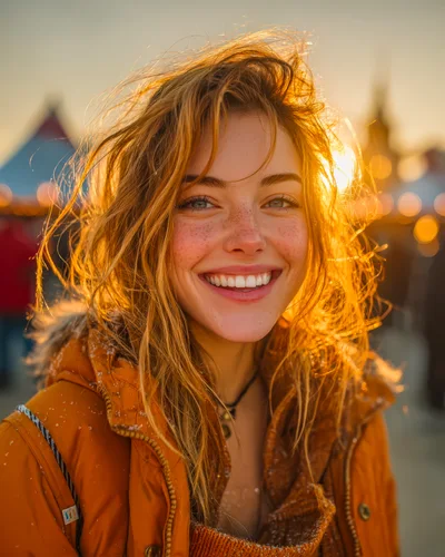 Portrait Of A Smiling Young Woman At A Winter Market