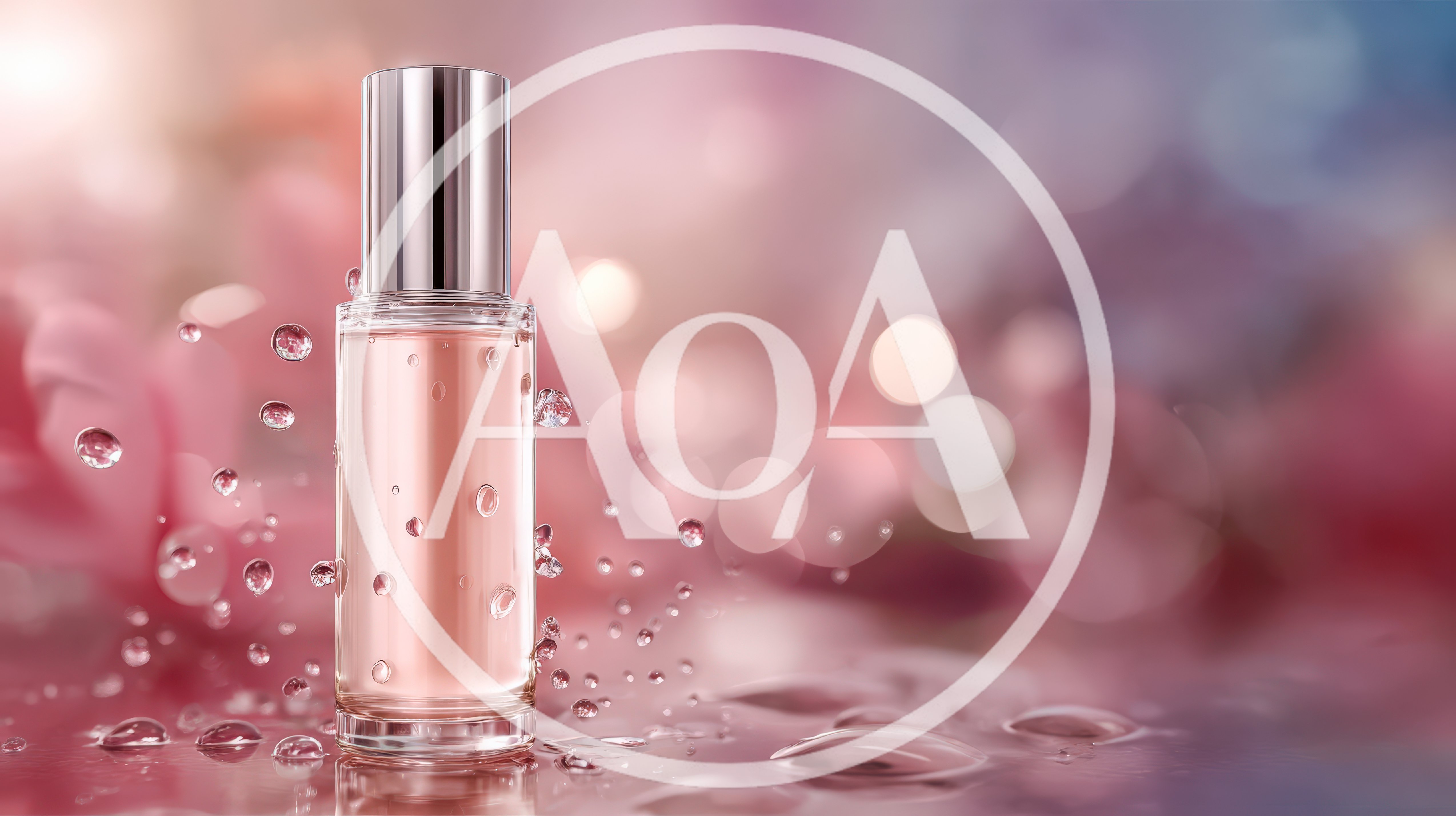 Perfume Bottle With Water Droplets On Pink Background