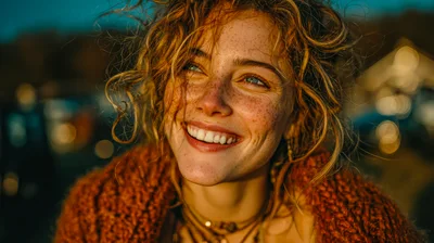 Portrait Of A Smiling Woman With Freckles