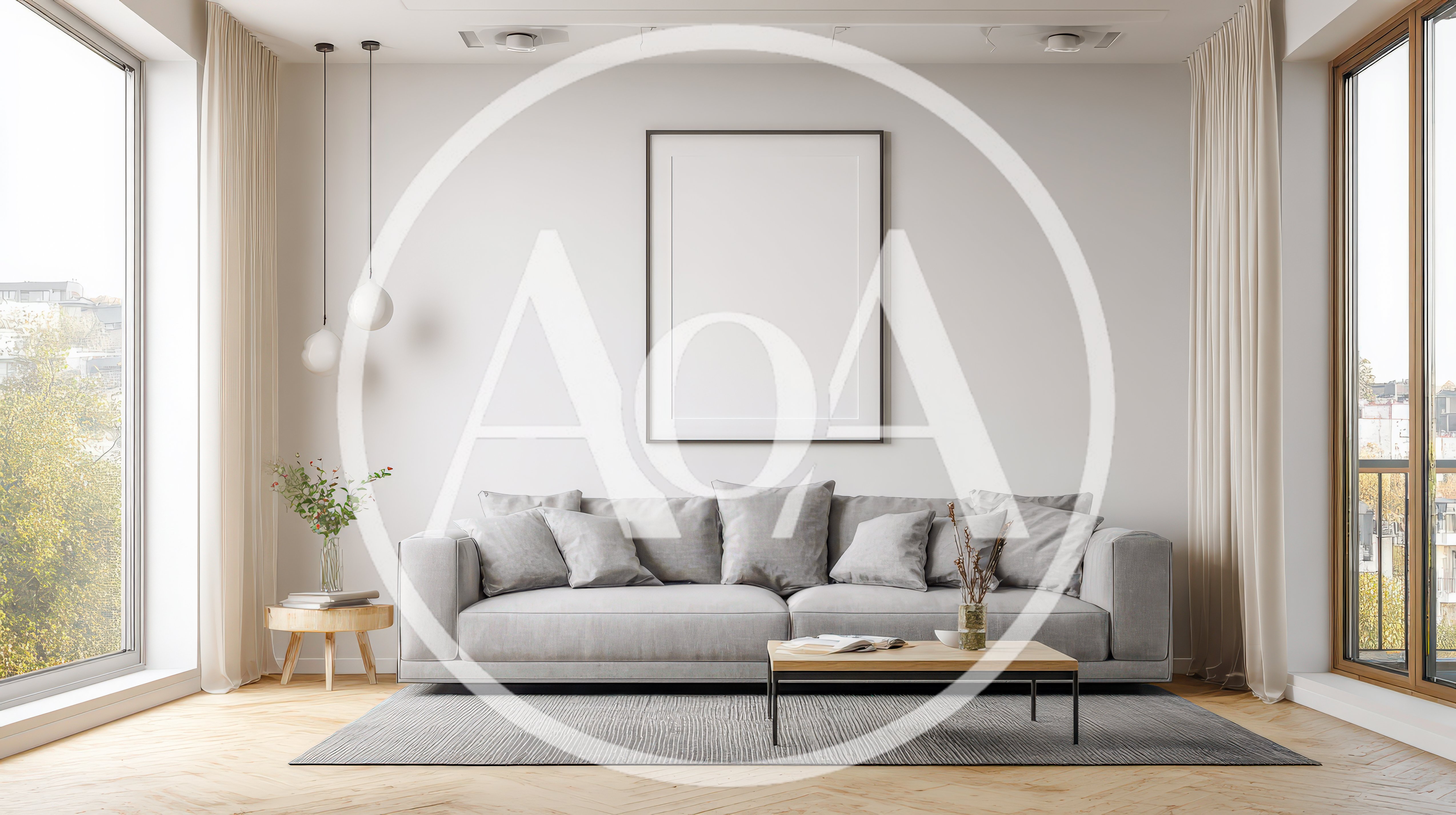 Modern Living Room Interior With Empty Picture Frame
