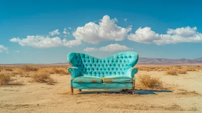 Vintage Turquoise Tufted Sofa In The Desert