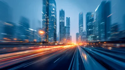 Motion Blur Cityscape With Light Trails At Night