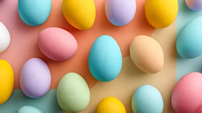 Colorful Easter Eggs Arranged On Pastel Background