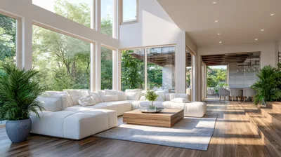 Modern Luxury Living Room With Large Windows