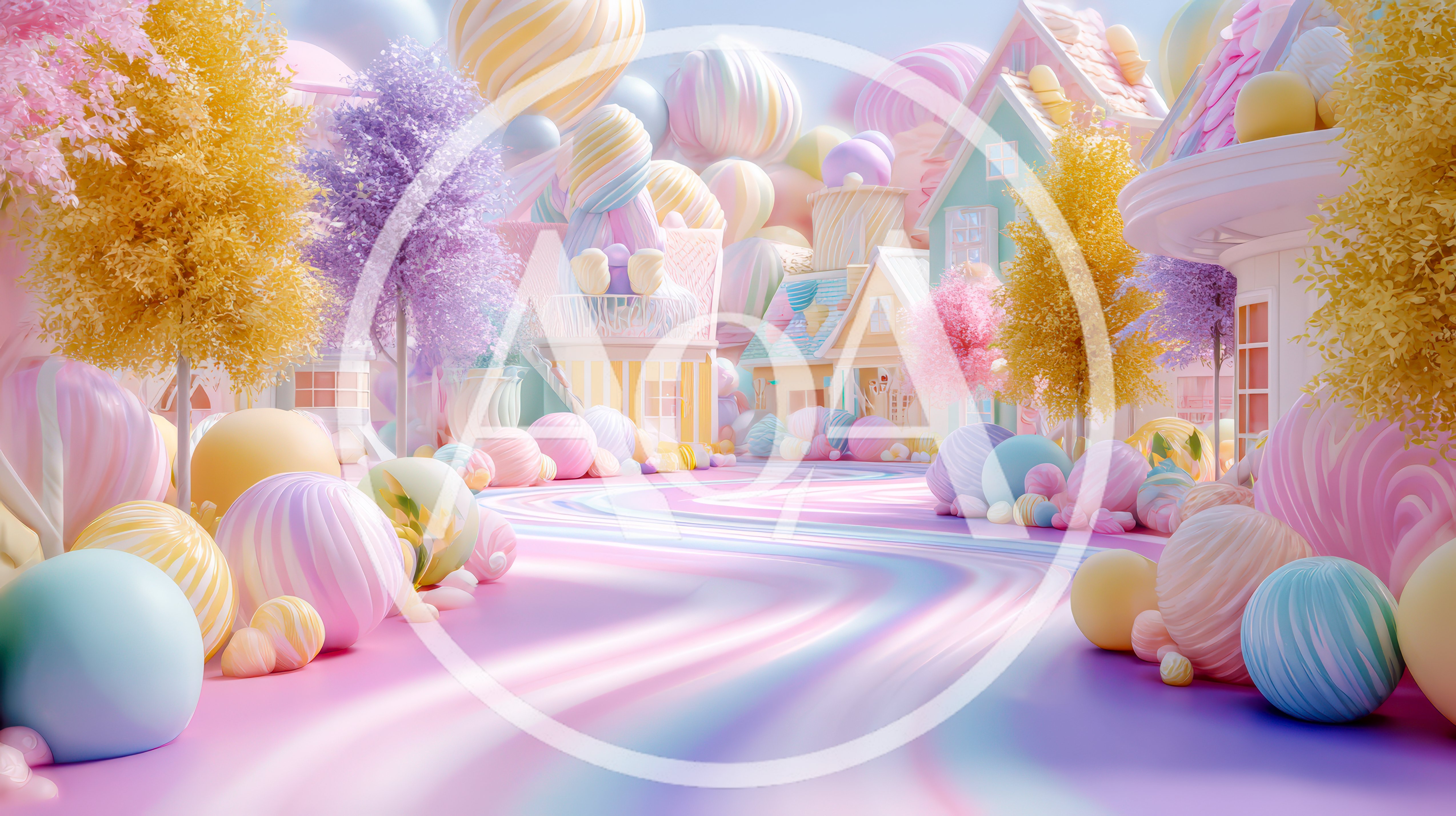 Whimsical Candy Land Village With Pastel Colored Architecture