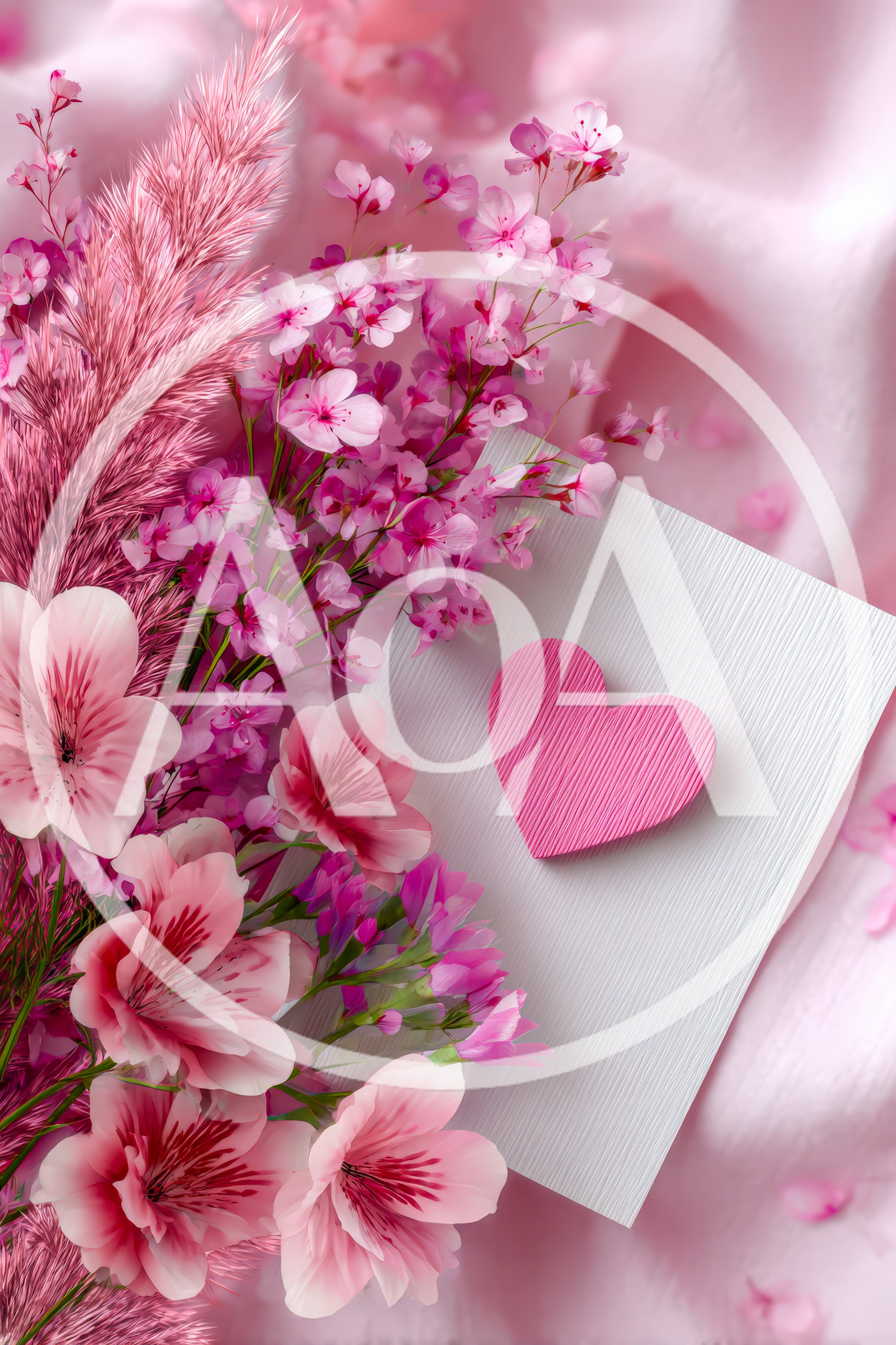 Pink Floral Arrangement With Heart Card