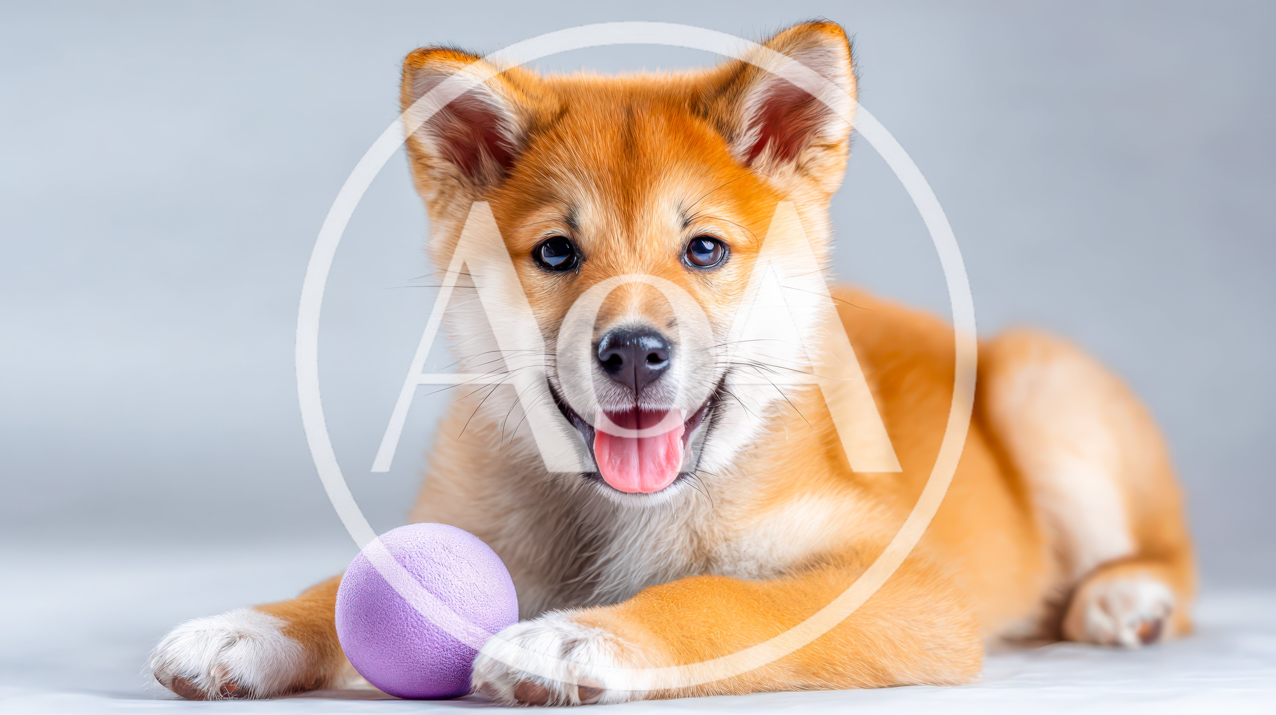 Adorable Shiba Inu Puppy Playing With A Purple Ball