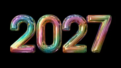 Iridescent Metallic 2027 Text On Black Background