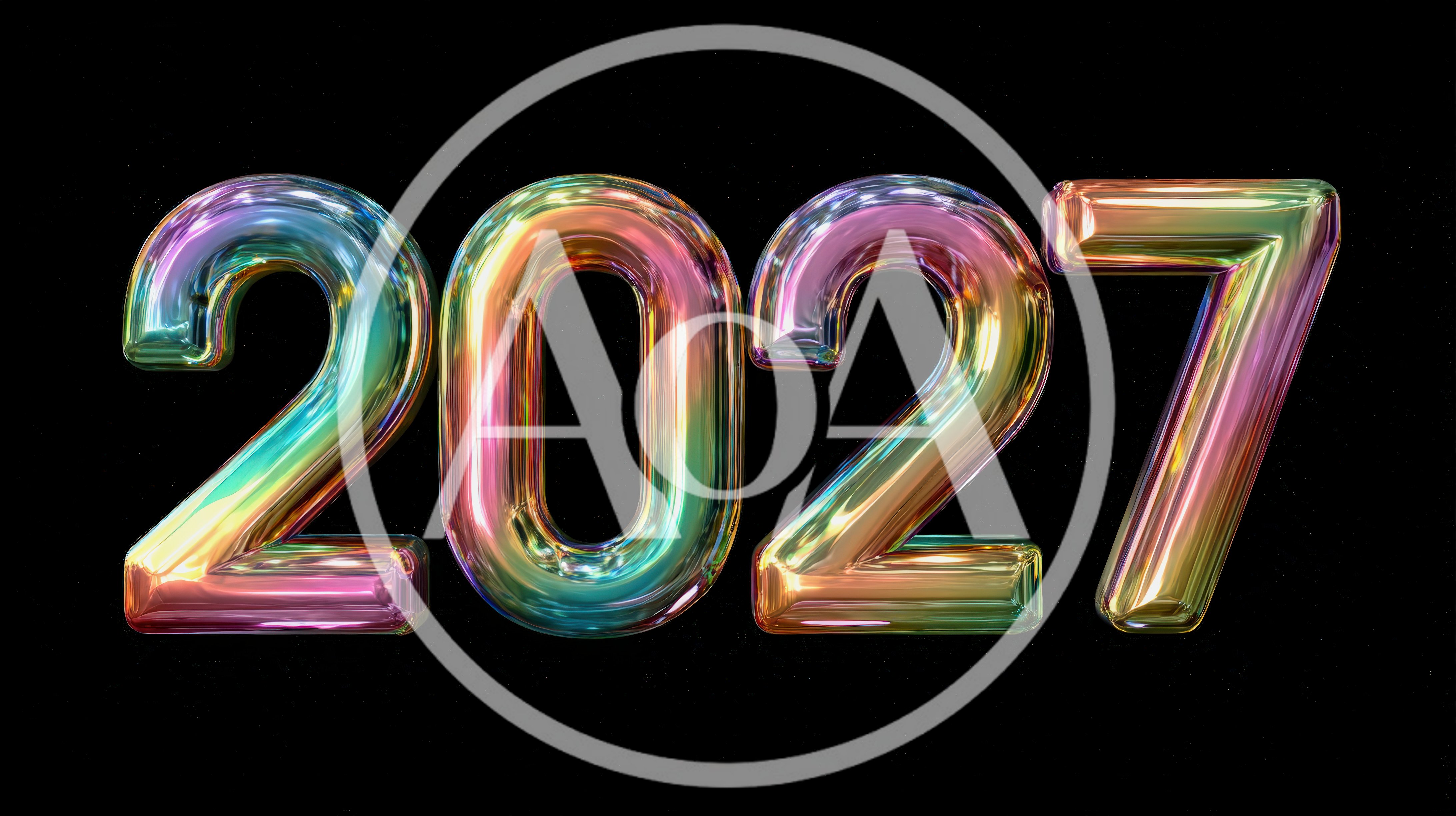 Iridescent Metallic 2027 Text On Black Background