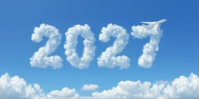 Airplane Flying Past Cloud Formation Of Year 2027