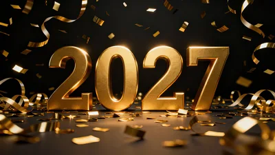Golden 2027 New Year Celebration With Confetti