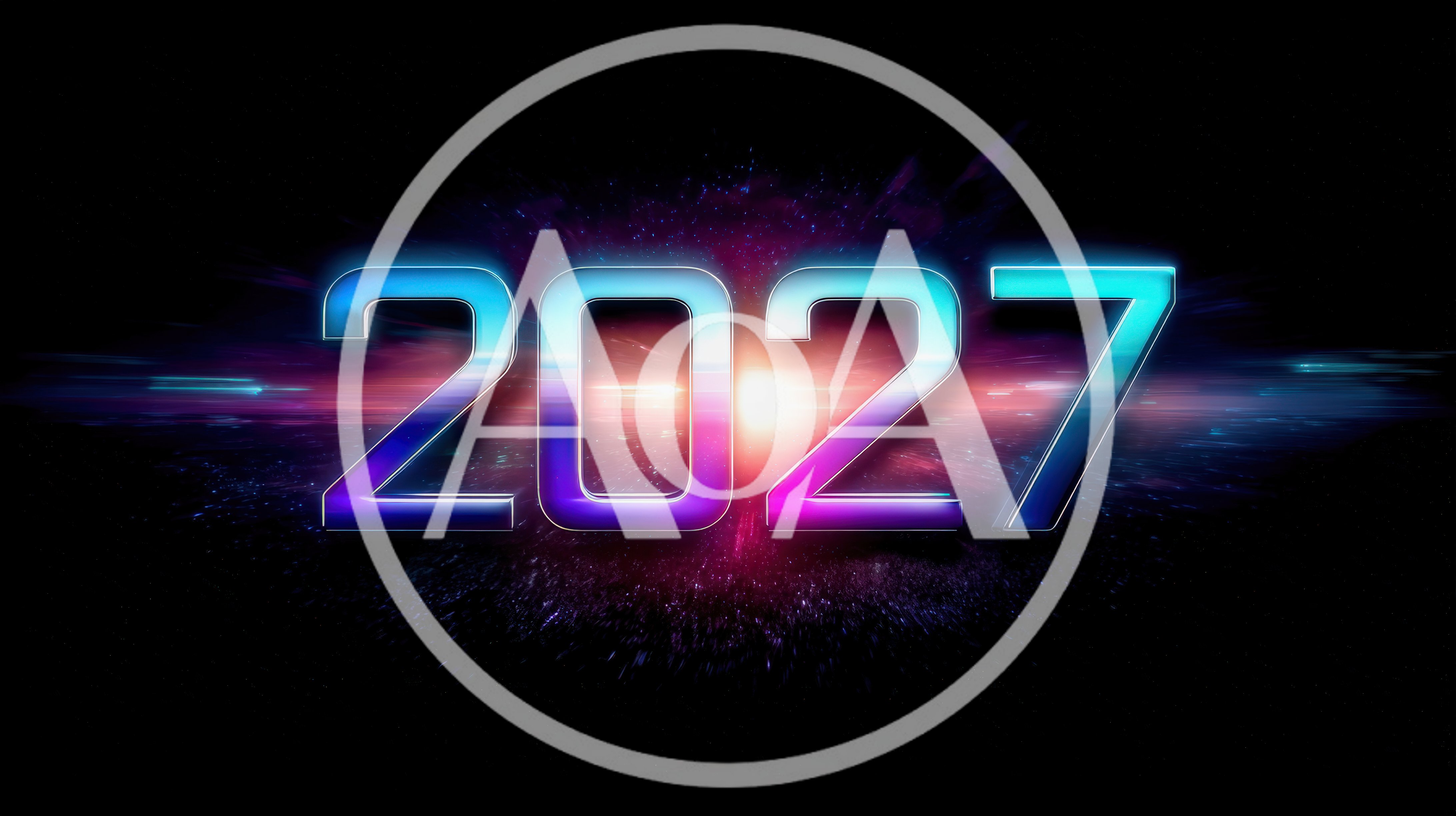 Futuristic 2027 Neon Text With Cosmic Light Burst
