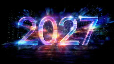 Glowing Neon 2027 Text Over Futuristic Cityscape