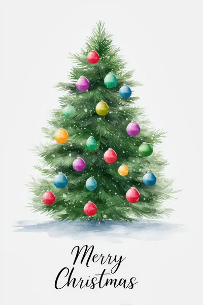 Watercolor Christmas Tree With Colorful Ornaments