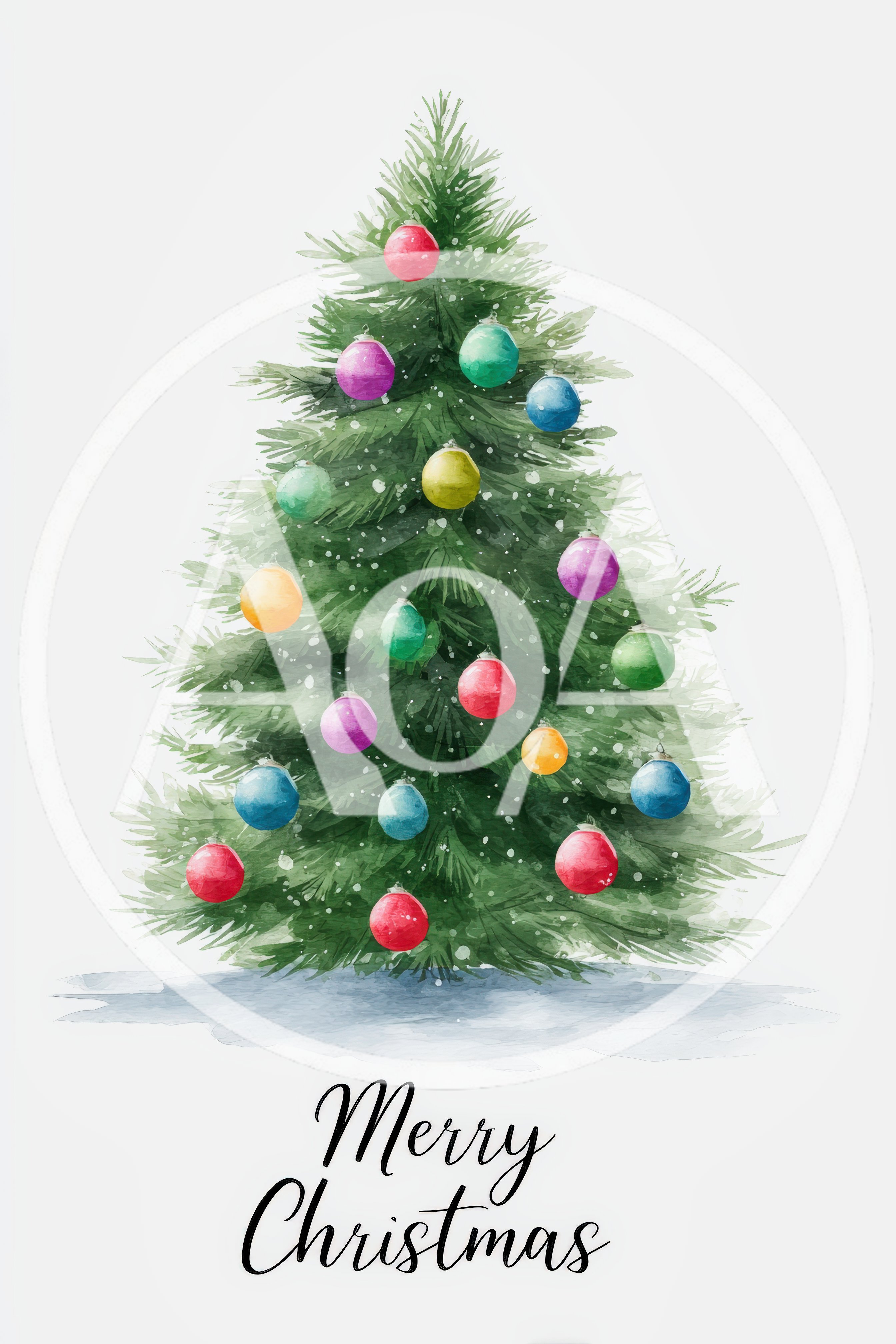 Watercolor Christmas Tree With Colorful Ornaments