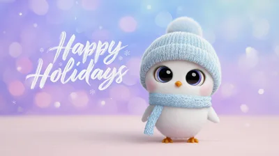 Cute Cartoon Bird Wearing Winter Hat and Scarf
