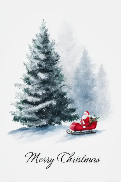 Watercolor Illustration of Santa Claus in Sleigh