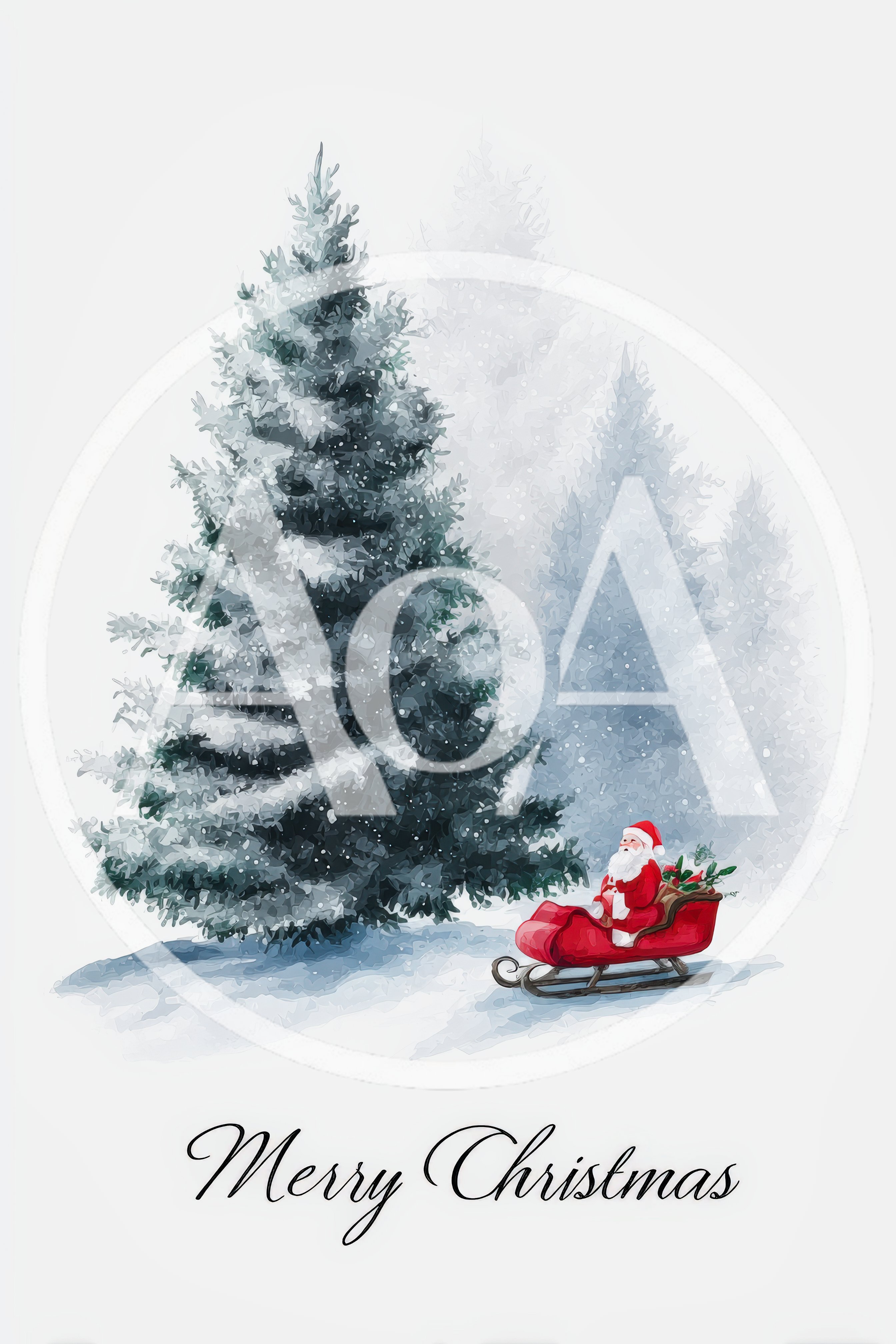 Watercolor Illustration of Santa Claus in Sleigh