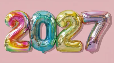 Iridescent Foil Balloons Representing The Year 2027