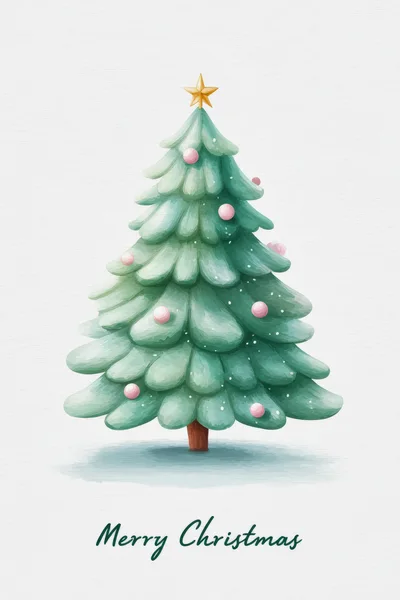 Watercolor Christmas Tree Illustration With Pink Ornaments
