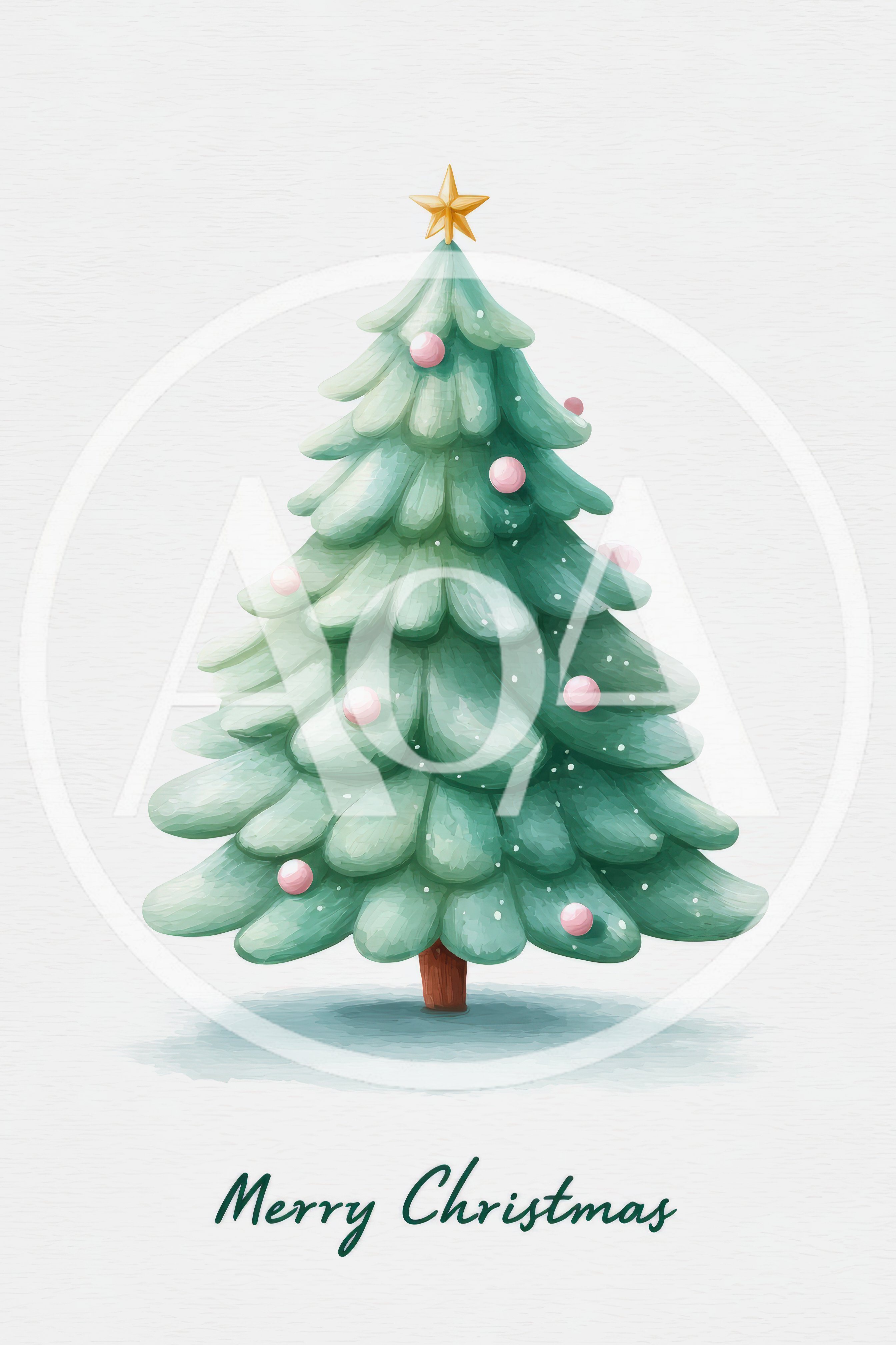 Watercolor Christmas Tree Illustration With Pink Ornaments