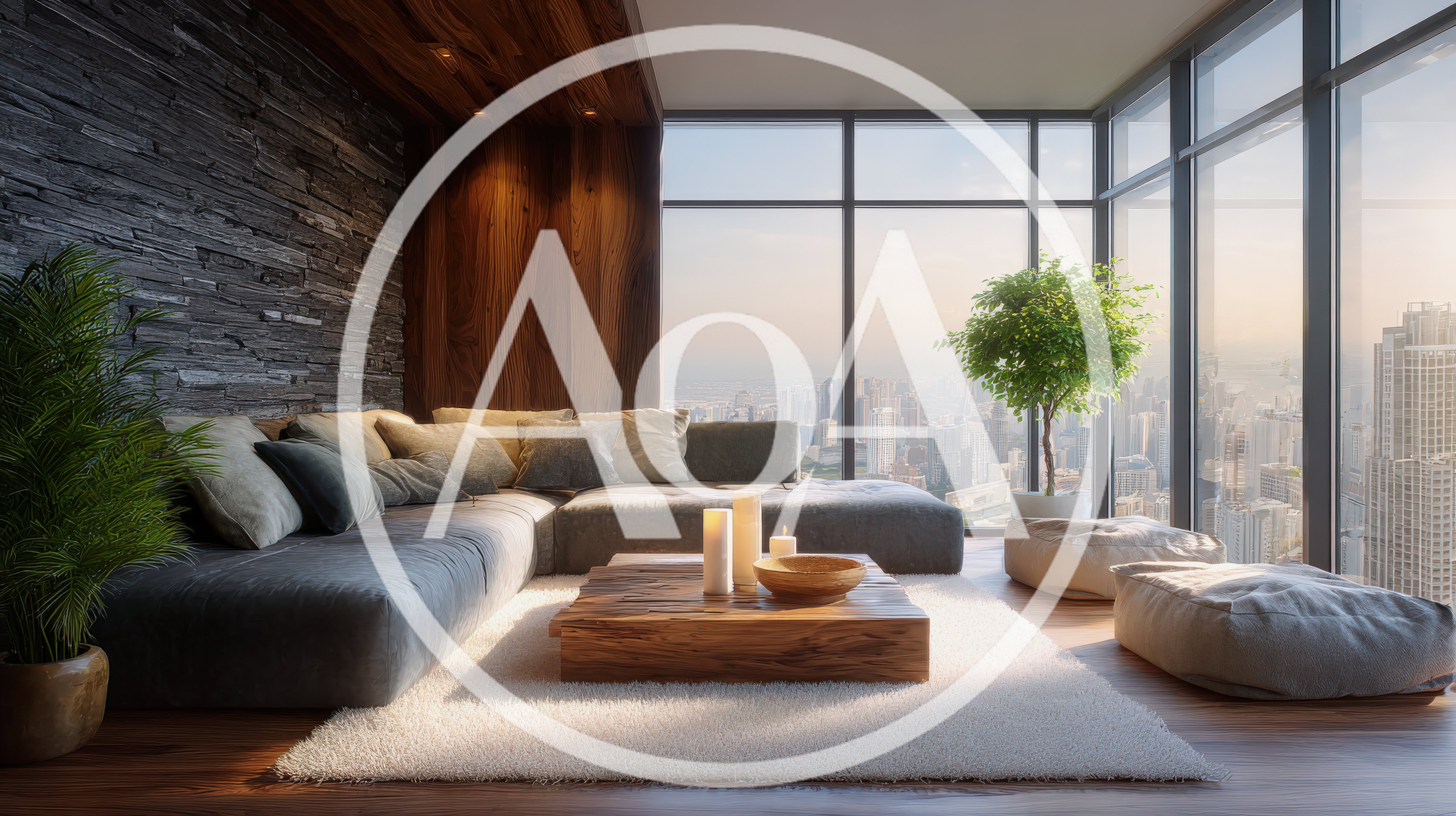 Modern Luxury Living Room With City Skyline View