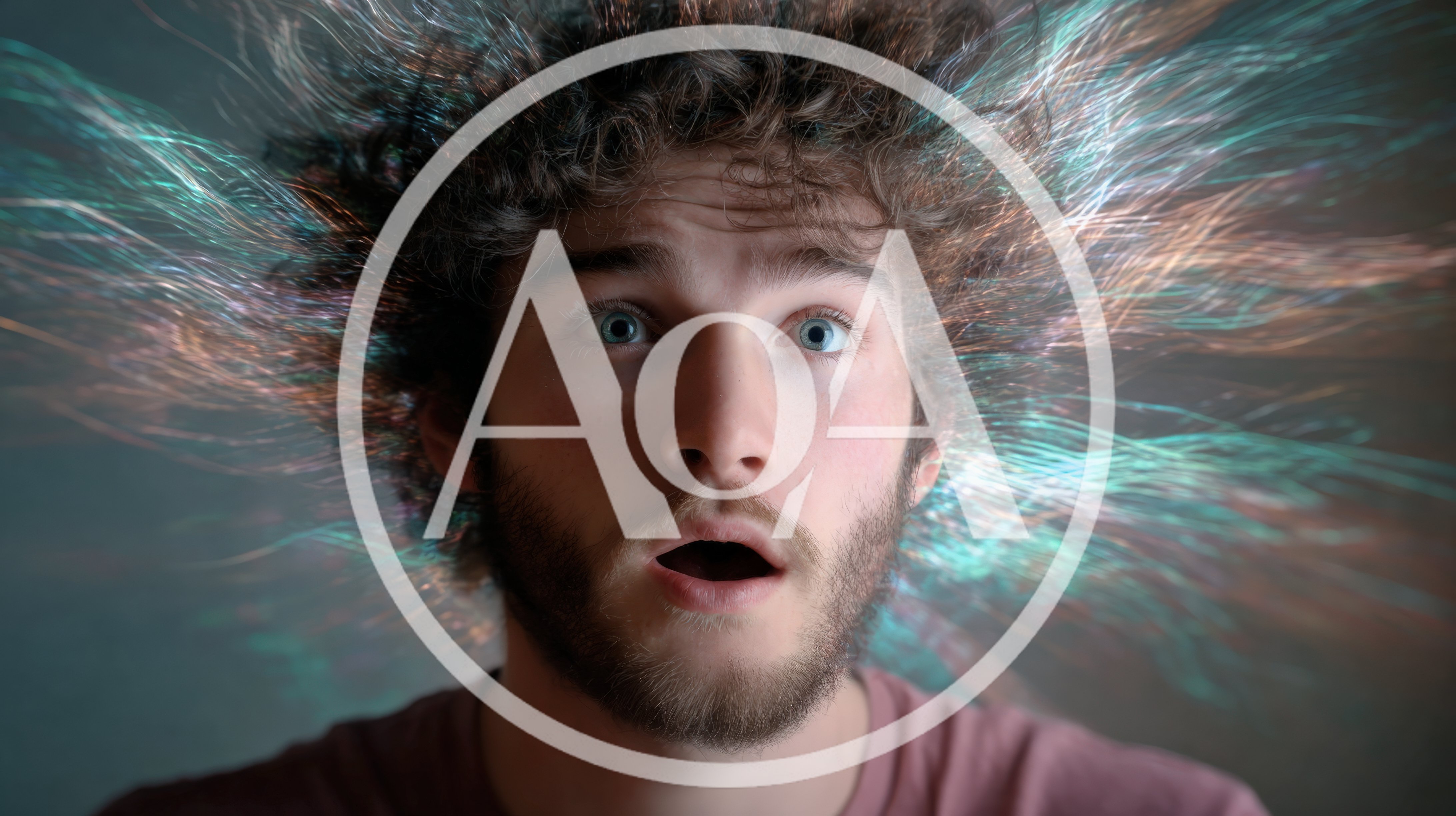Surprised Young Man With Glowing Energy Radiating From Hair