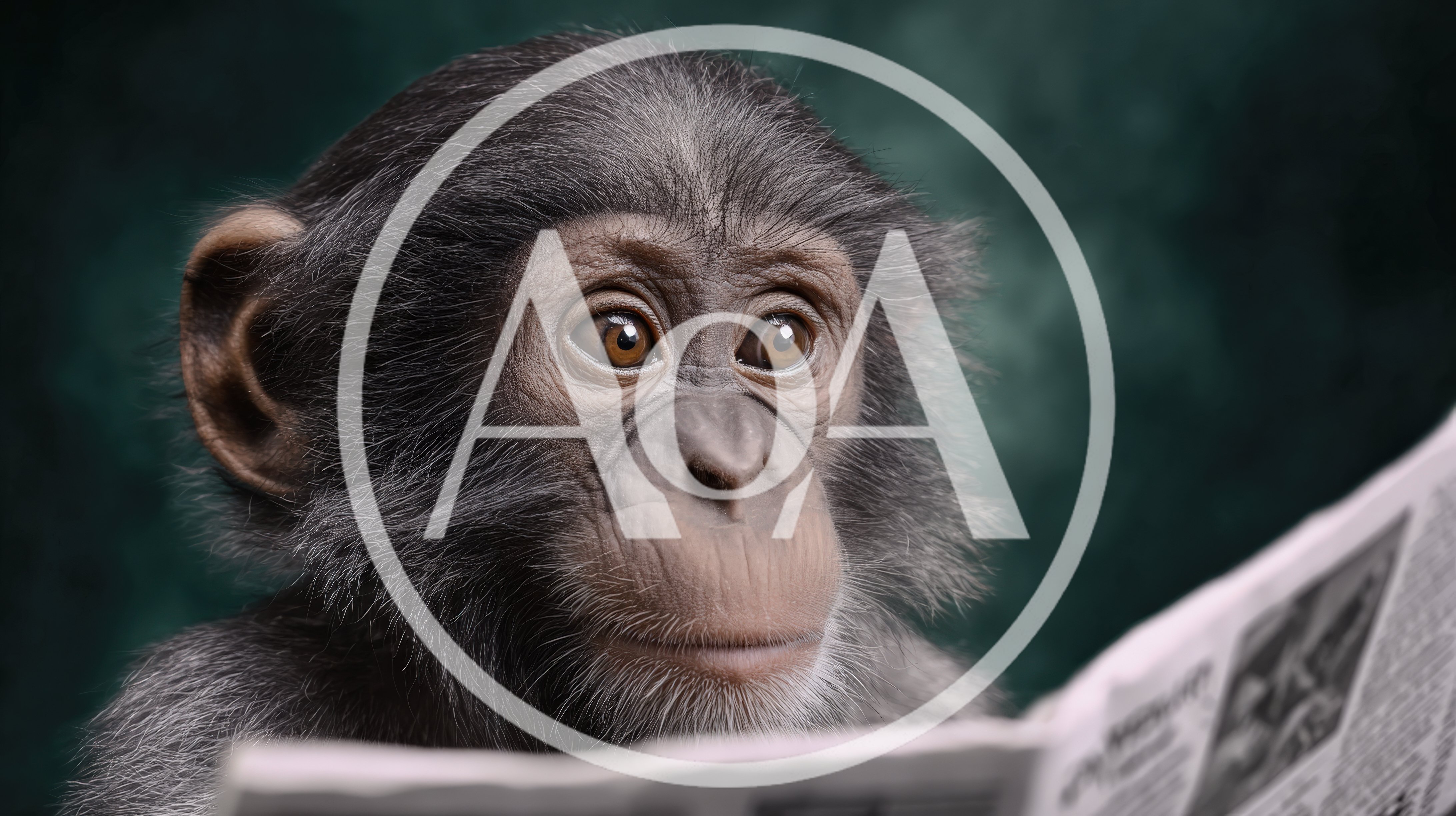 Young Chimpanzee Reading A Newspaper