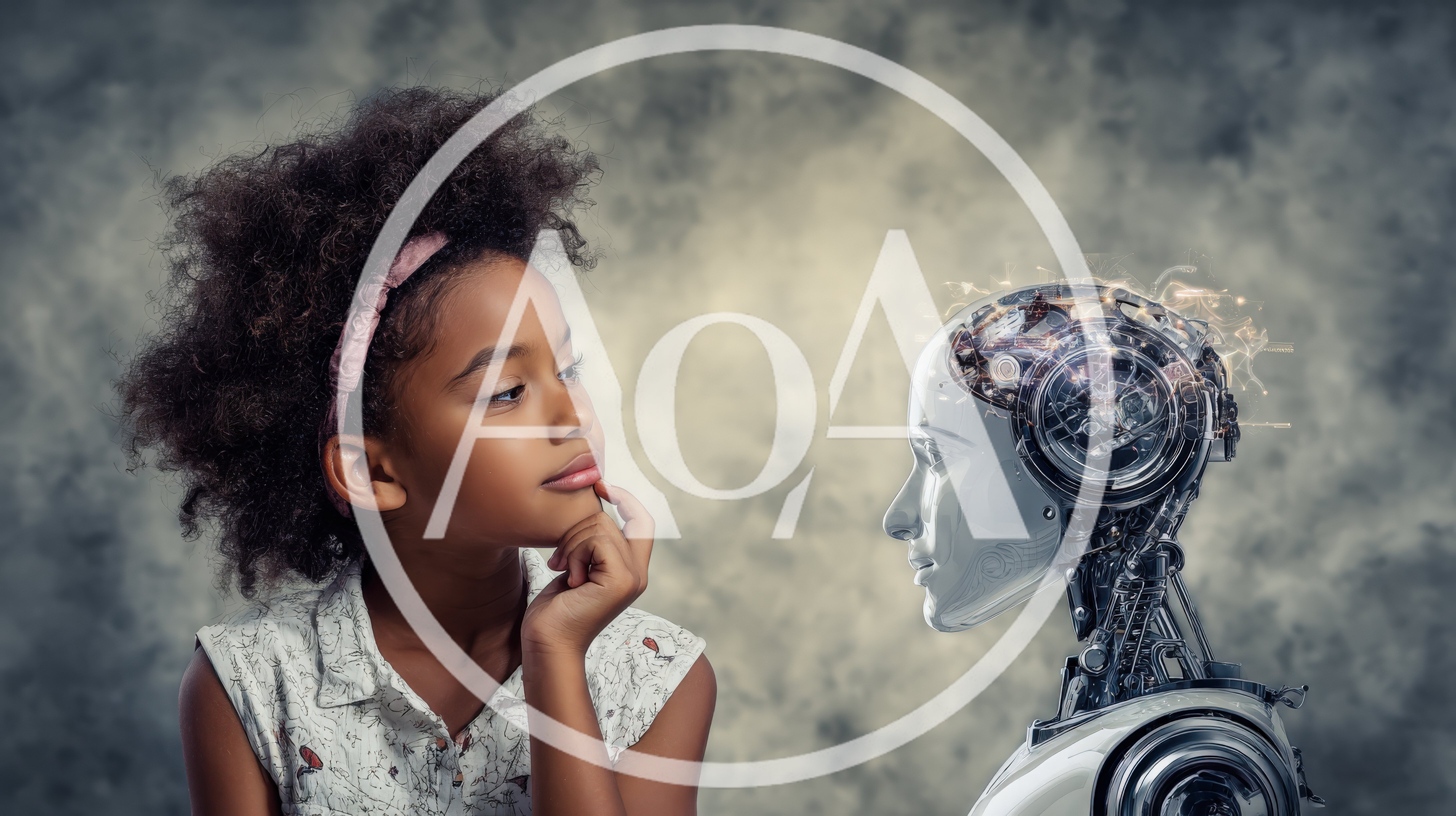 Young Girl Looking Thoughtfully At Advanced Humanoid Robot